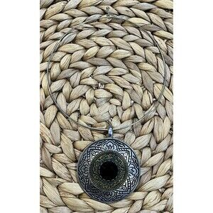 VTG Premier Designs Medallion Silver Gold Tone Chocker Magnetic Pendant Art Deco